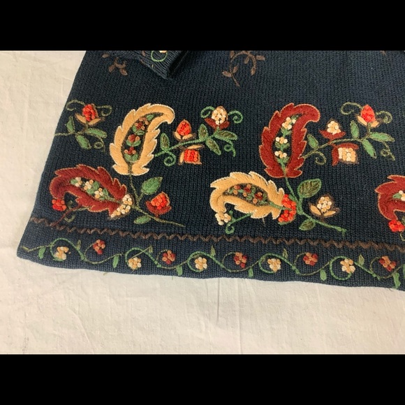 Talbots Womens Sweater Large P Embroidered Paisley Flowers VTG - Picture 5 of 9